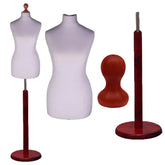 Display Geek Female Dressmakers Dummy Silver Torso with Redwood Round Base Stand